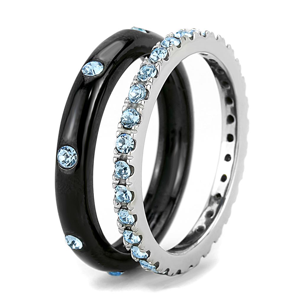 TK3233 - Two-Tone IP Black (Ion Plating) Stainless Steel Ring with Top Grade Crystal in Sea Blue