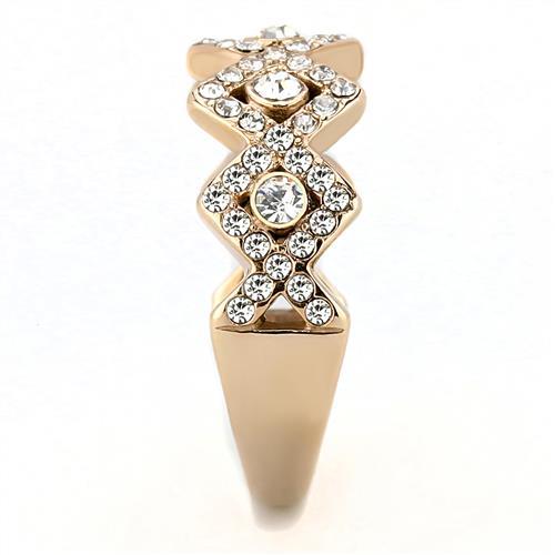TK3237 - IP Rose Gold(Ion Plating) Stainless Steel Ring with Top Grade Crystal in Clear