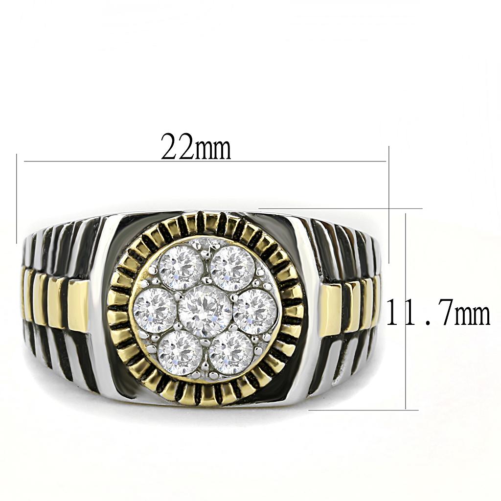 TK3240 - Two-Tone IP Gold (Ion Plating) Stainless Steel Ring with AAA Grade CZ in Clear