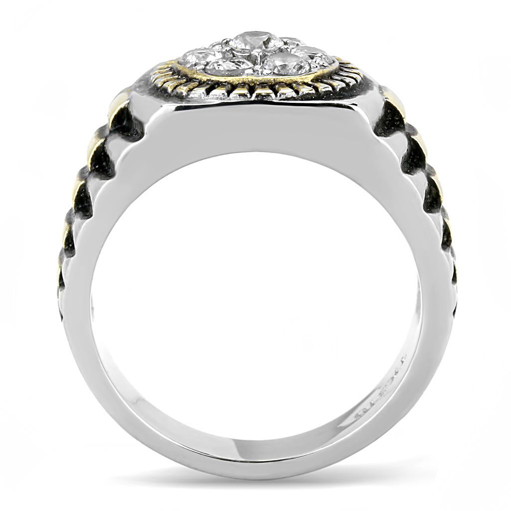 TK3240 - Two-Tone IP Gold (Ion Plating) Stainless Steel Ring with AAA Grade CZ in Clear