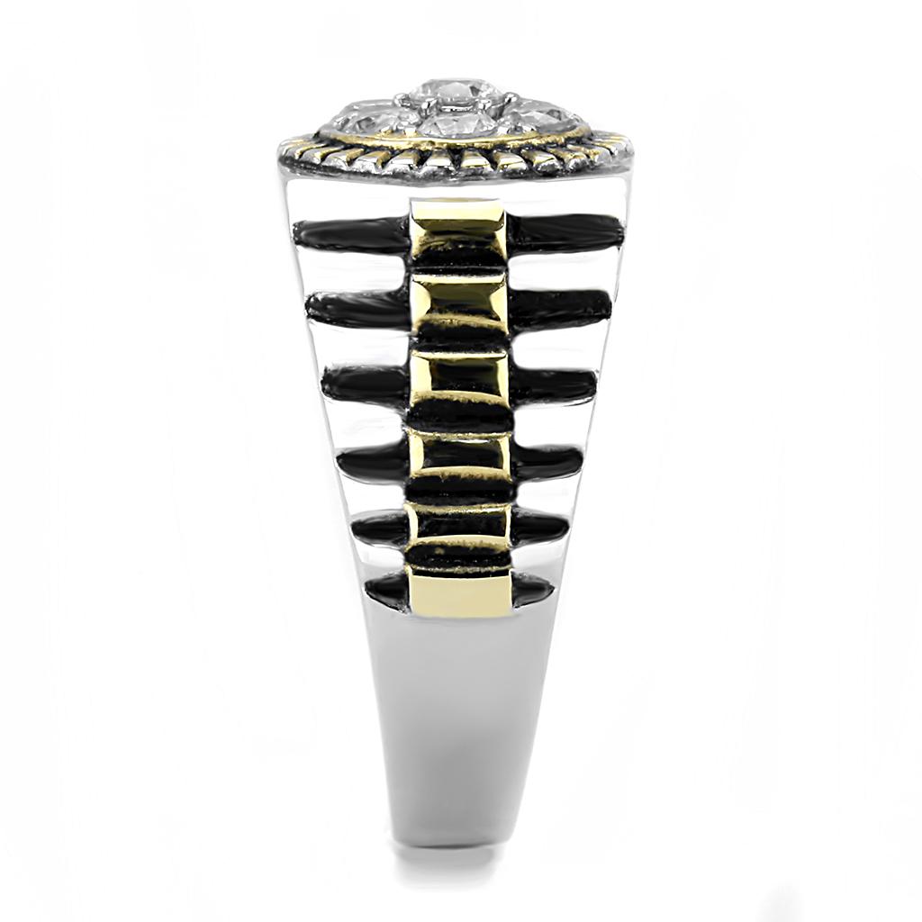 TK3240 - Two-Tone IP Gold (Ion Plating) Stainless Steel Ring with AAA Grade CZ in Clear