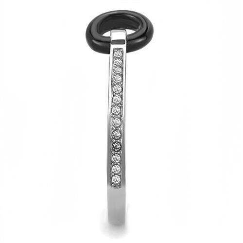 TK3241 - High polished (no plating) Stainless Steel Ring with Top Grade Crystal in Clear