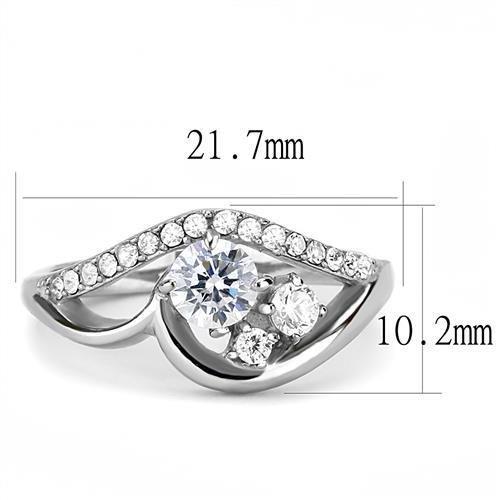 TK3243 - High polished (no plating) Stainless Steel Ring with AAA Grade CZ in Clear