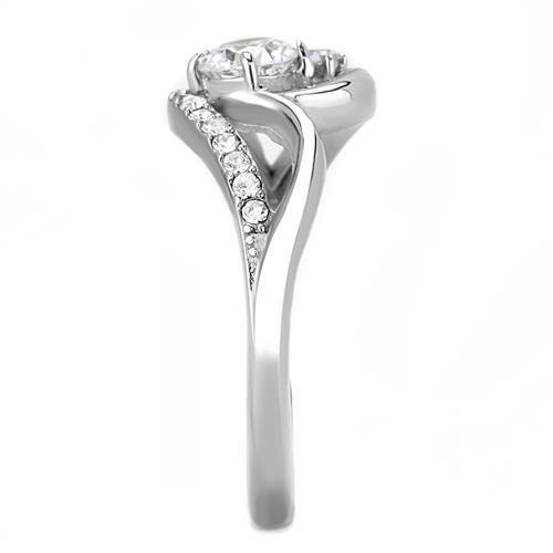 TK3243 - High polished (no plating) Stainless Steel Ring with AAA Grade CZ in Clear