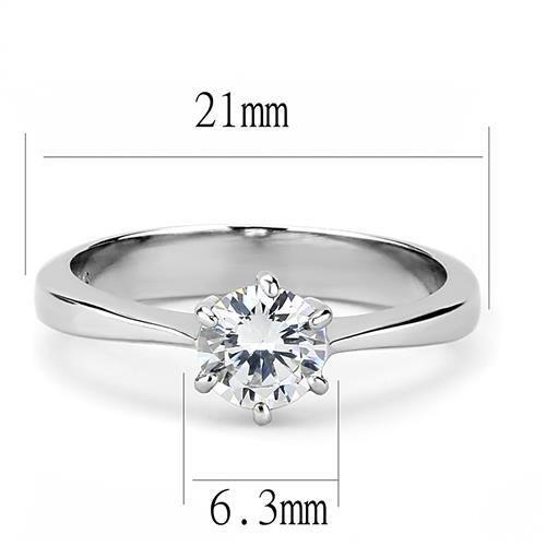 TK3252 - High polished (no plating) Stainless Steel Ring with AAA Grade CZ in Clear