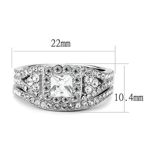 TK3253 - High polished (no plating) Stainless Steel Ring with AAA Grade CZ in Clear