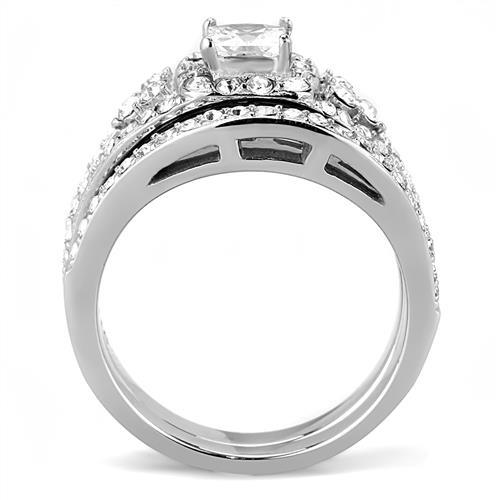 TK3253 - High polished (no plating) Stainless Steel Ring with AAA Grade CZ in Clear