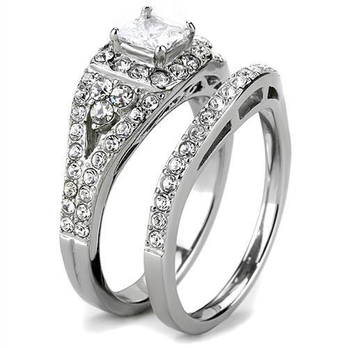 TK3253 - High polished (no plating) Stainless Steel Ring with AAA Grade CZ in Clear