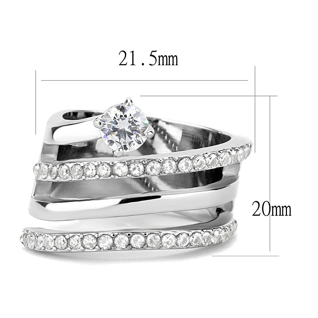 TK3254 - High polished (no plating) Stainless Steel Ring with AAA Grade CZ in Clear