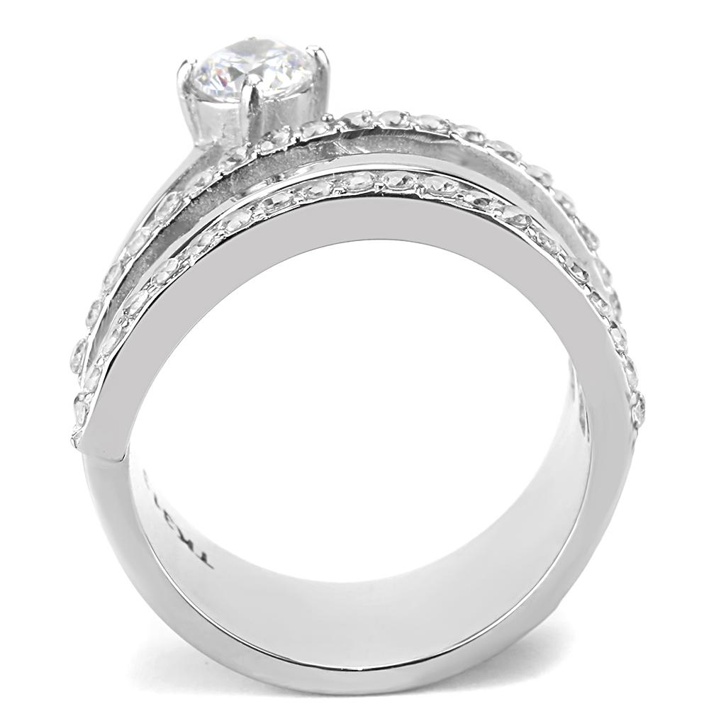 TK3254 - High polished (no plating) Stainless Steel Ring with AAA Grade CZ in Clear