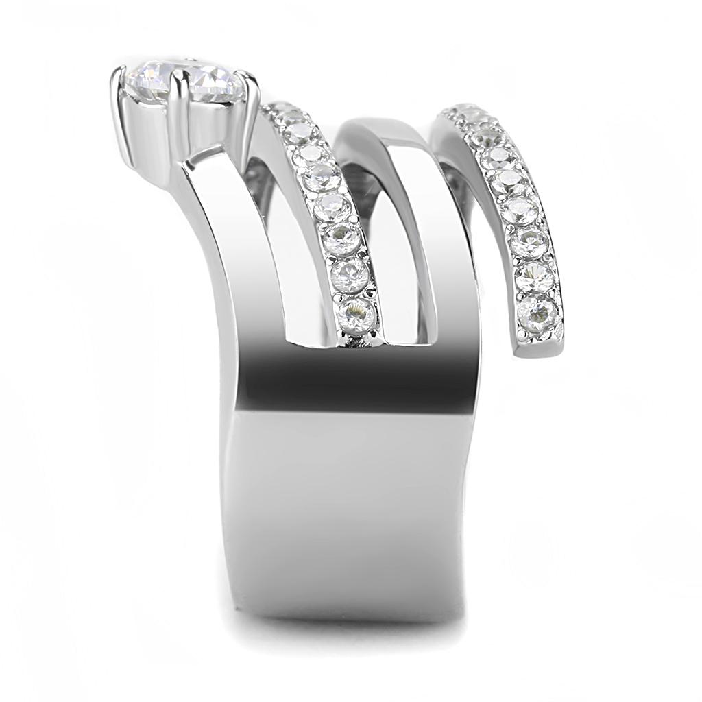 TK3254 - High polished (no plating) Stainless Steel Ring with AAA Grade CZ in Clear