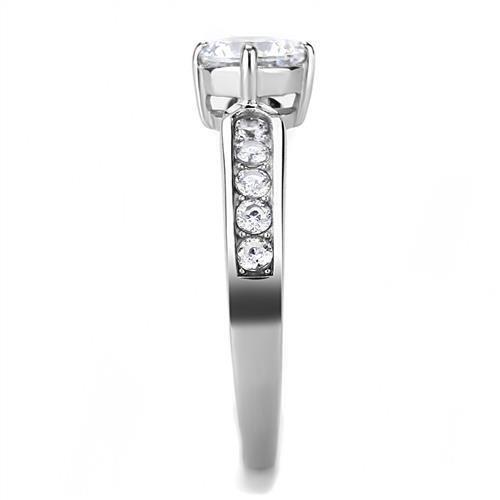 TK3256 - High polished (no plating) Stainless Steel Ring with AAA Grade CZ in Clear