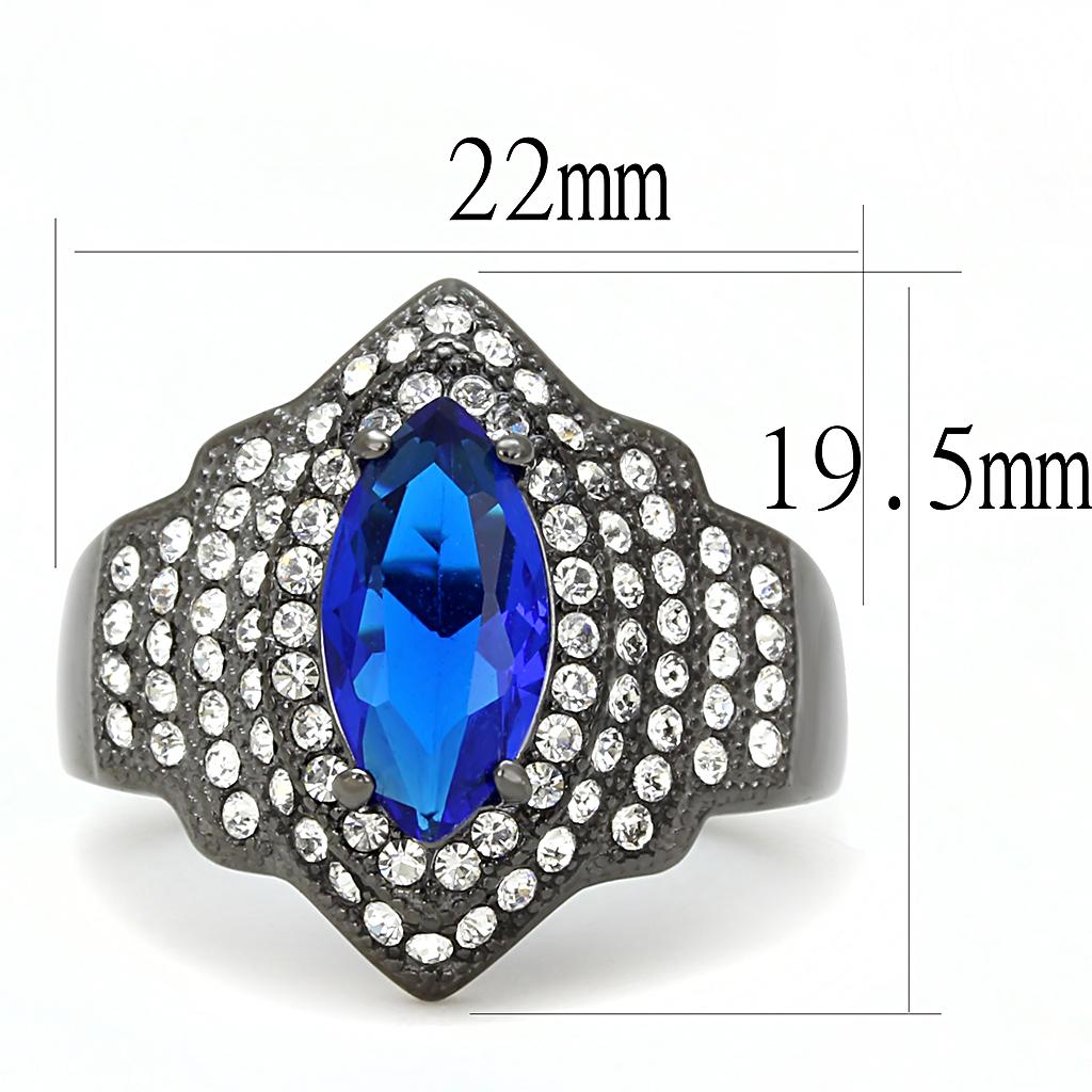 TK3258 - IP Light Black (IP Gun) Stainless Steel Ring with Synthetic Synthetic Glass in Sapphire