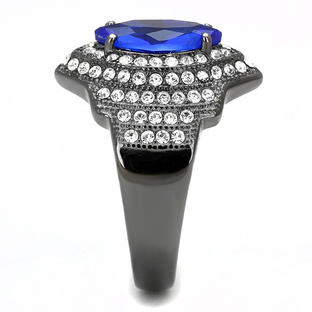 TK3258 - IP Light Black (IP Gun) Stainless Steel Ring with Synthetic Synthetic Glass in Sapphire