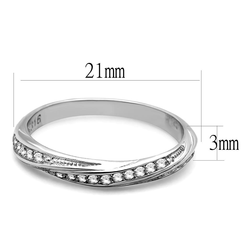 TK3259 - High polished (no plating) Stainless Steel Ring with AAA Grade CZ in Clear