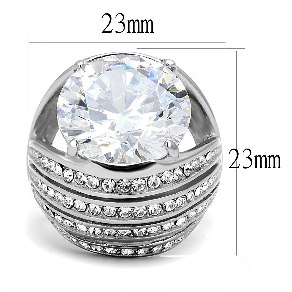 TK3263 - High polished (no plating) Stainless Steel Ring with AAA Grade CZ in Clear