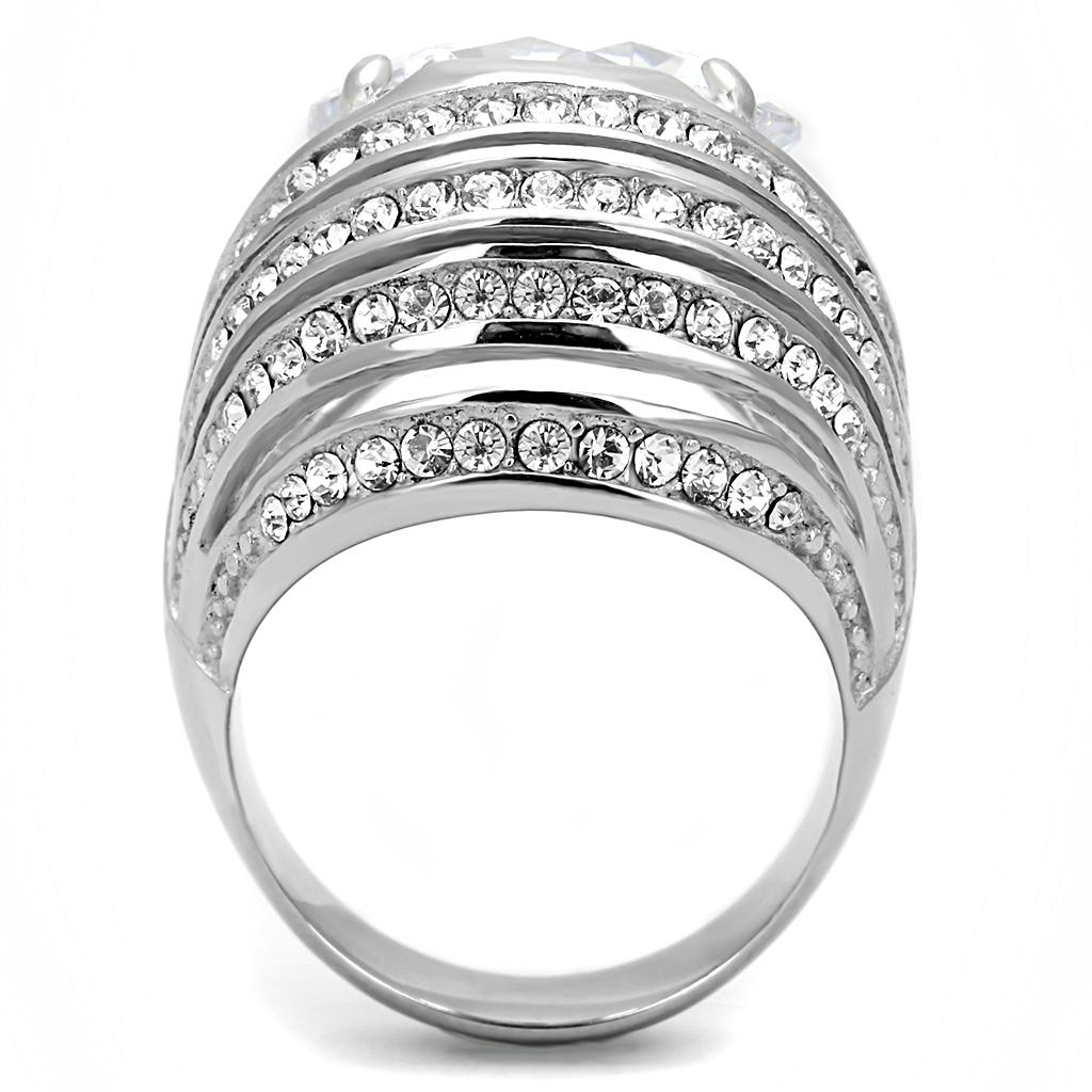 TK3263 - High polished (no plating) Stainless Steel Ring with AAA Grade CZ in Clear