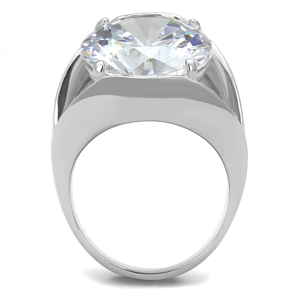 TK3263 - High polished (no plating) Stainless Steel Ring with AAA Grade CZ in Clear
