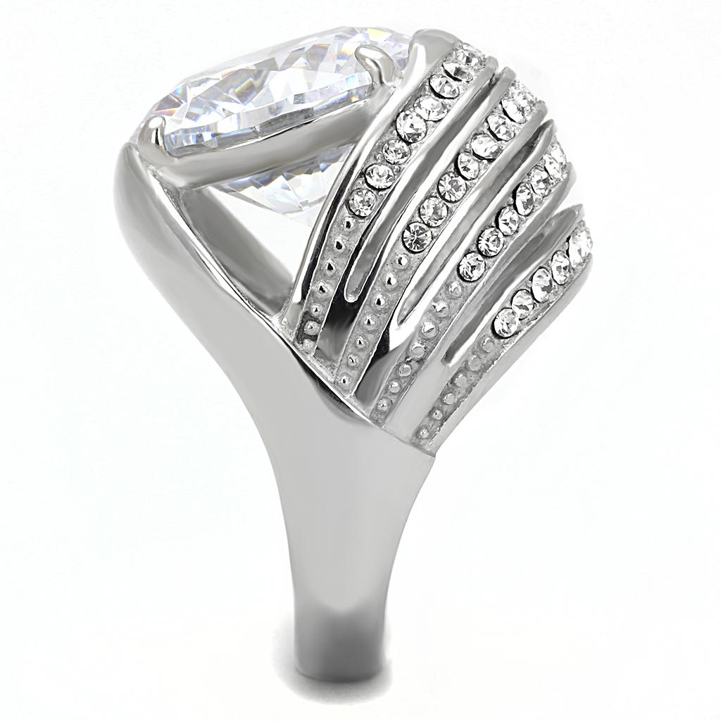 TK3263 - High polished (no plating) Stainless Steel Ring with AAA Grade CZ in Clear
