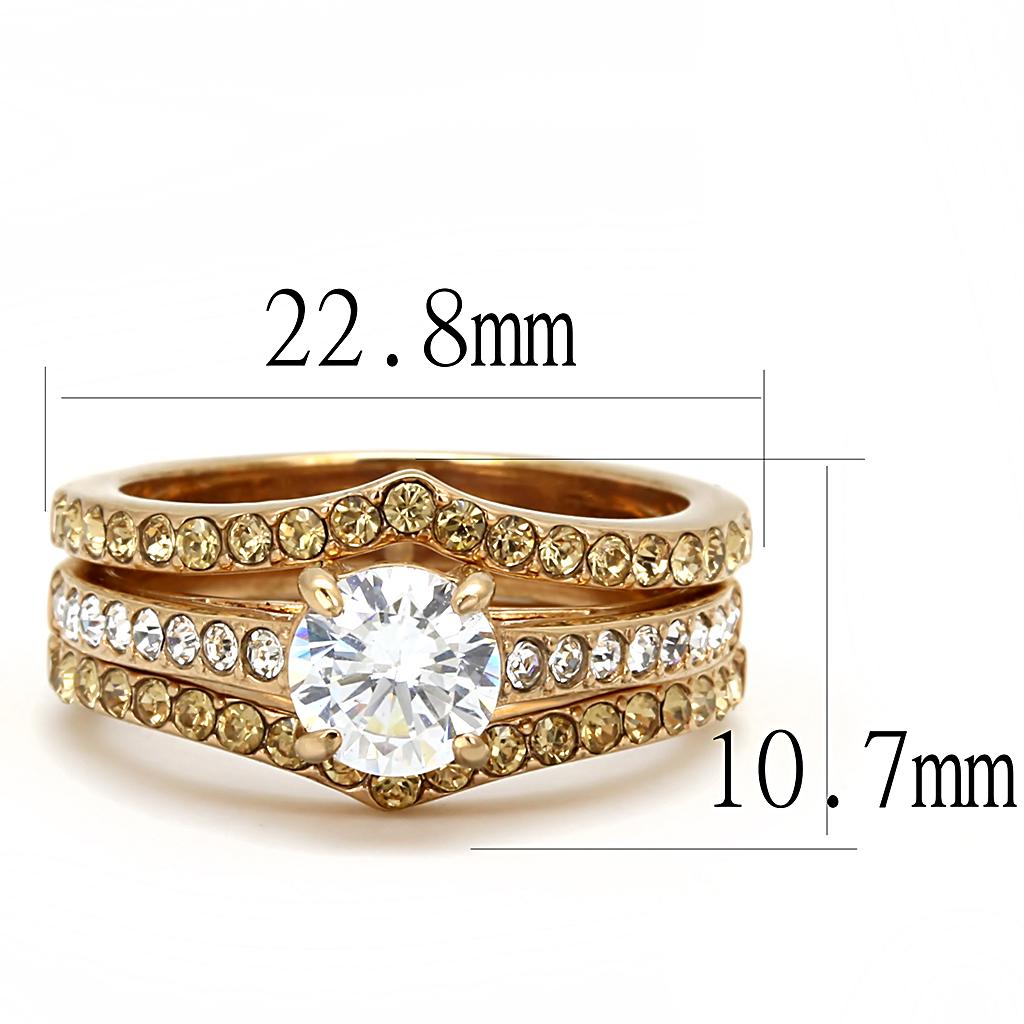 TK3264 - IP Rose Gold(Ion Plating) Stainless Steel Ring with AAA Grade CZ in Clear