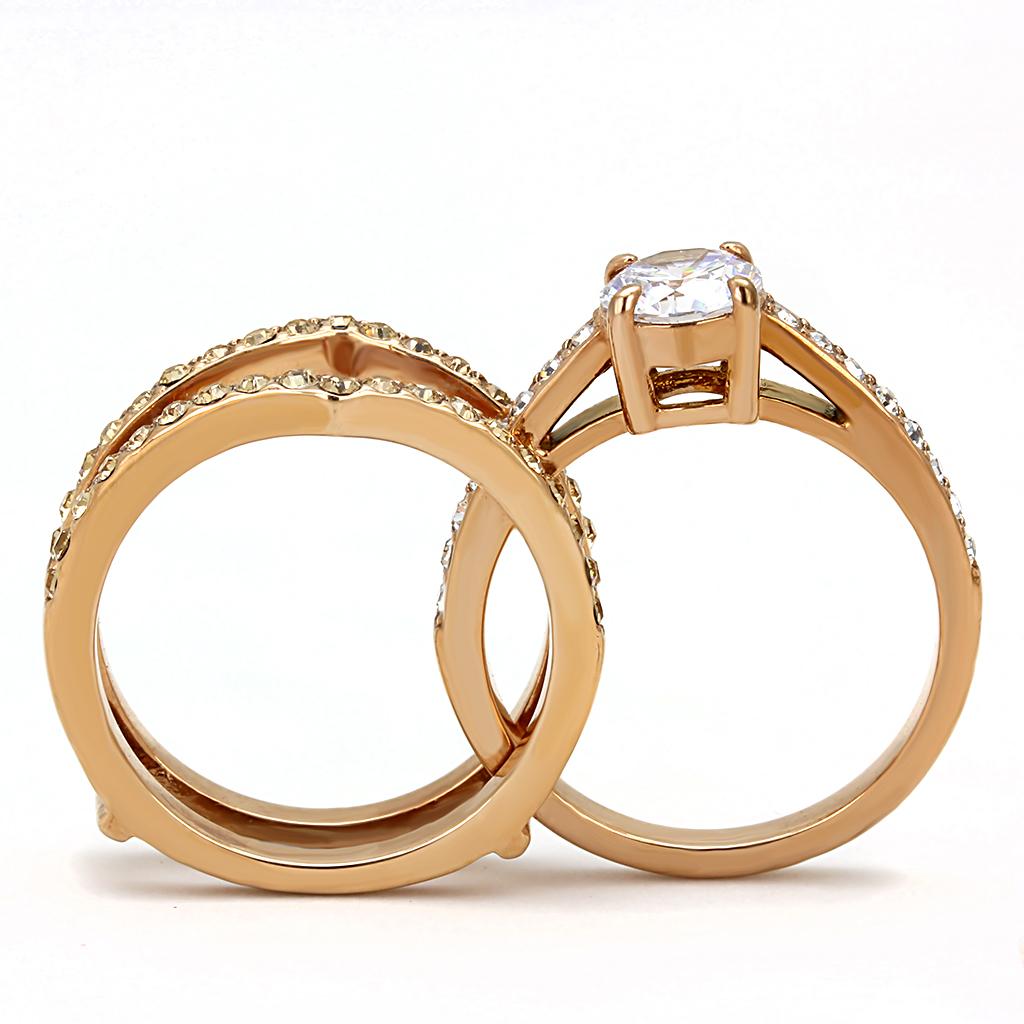 TK3264 - IP Rose Gold(Ion Plating) Stainless Steel Ring with AAA Grade CZ in Clear
