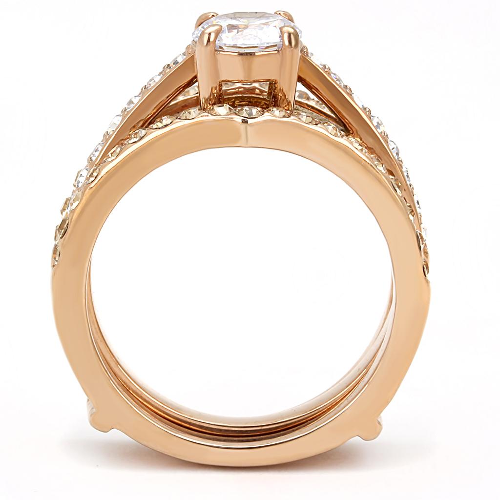 TK3264 - IP Rose Gold(Ion Plating) Stainless Steel Ring with AAA Grade CZ in Clear