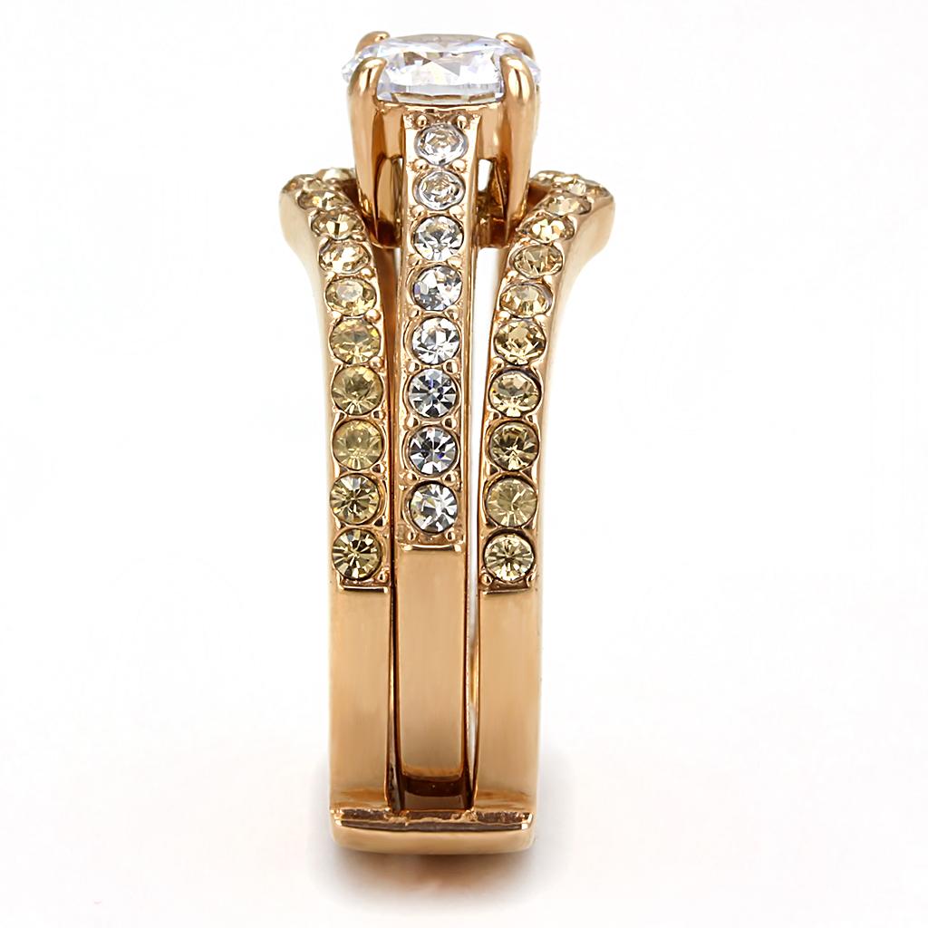 TK3264 - IP Rose Gold(Ion Plating) Stainless Steel Ring with AAA Grade CZ in Clear