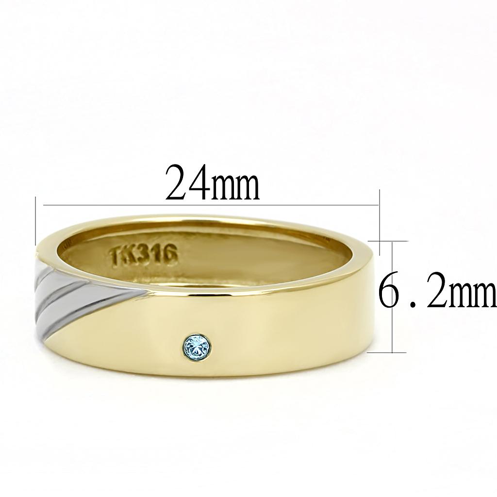 TK3267 - Two-Tone IP Gold (Ion Plating) Stainless Steel Ring with Top Grade Crystal in Sea Blue