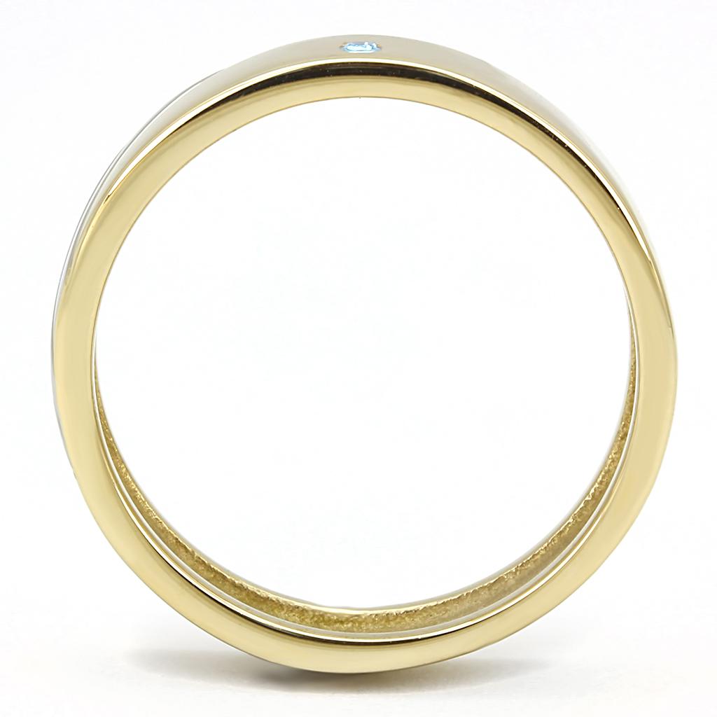 TK3267 - Two-Tone IP Gold (Ion Plating) Stainless Steel Ring with Top Grade Crystal in Sea Blue