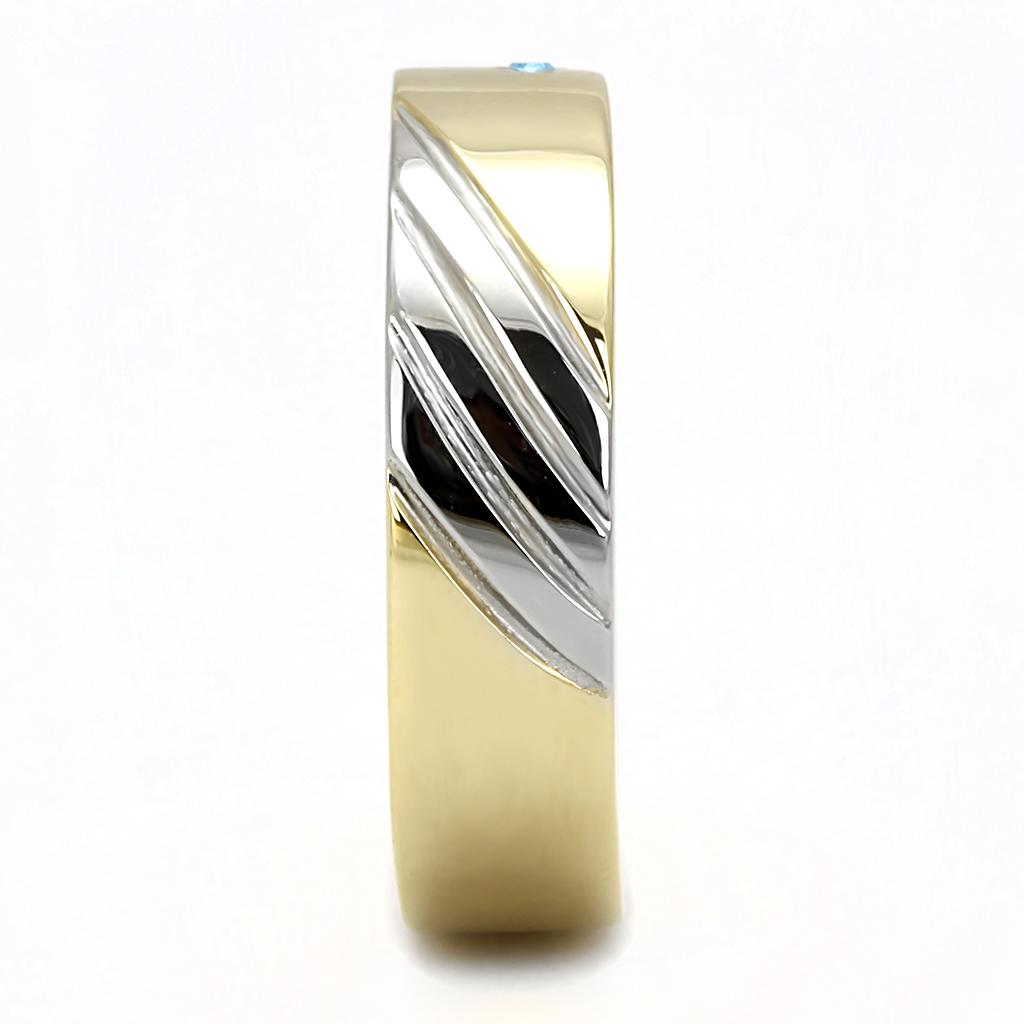 TK3267 - Two-Tone IP Gold (Ion Plating) Stainless Steel Ring with Top Grade Crystal in Sea Blue