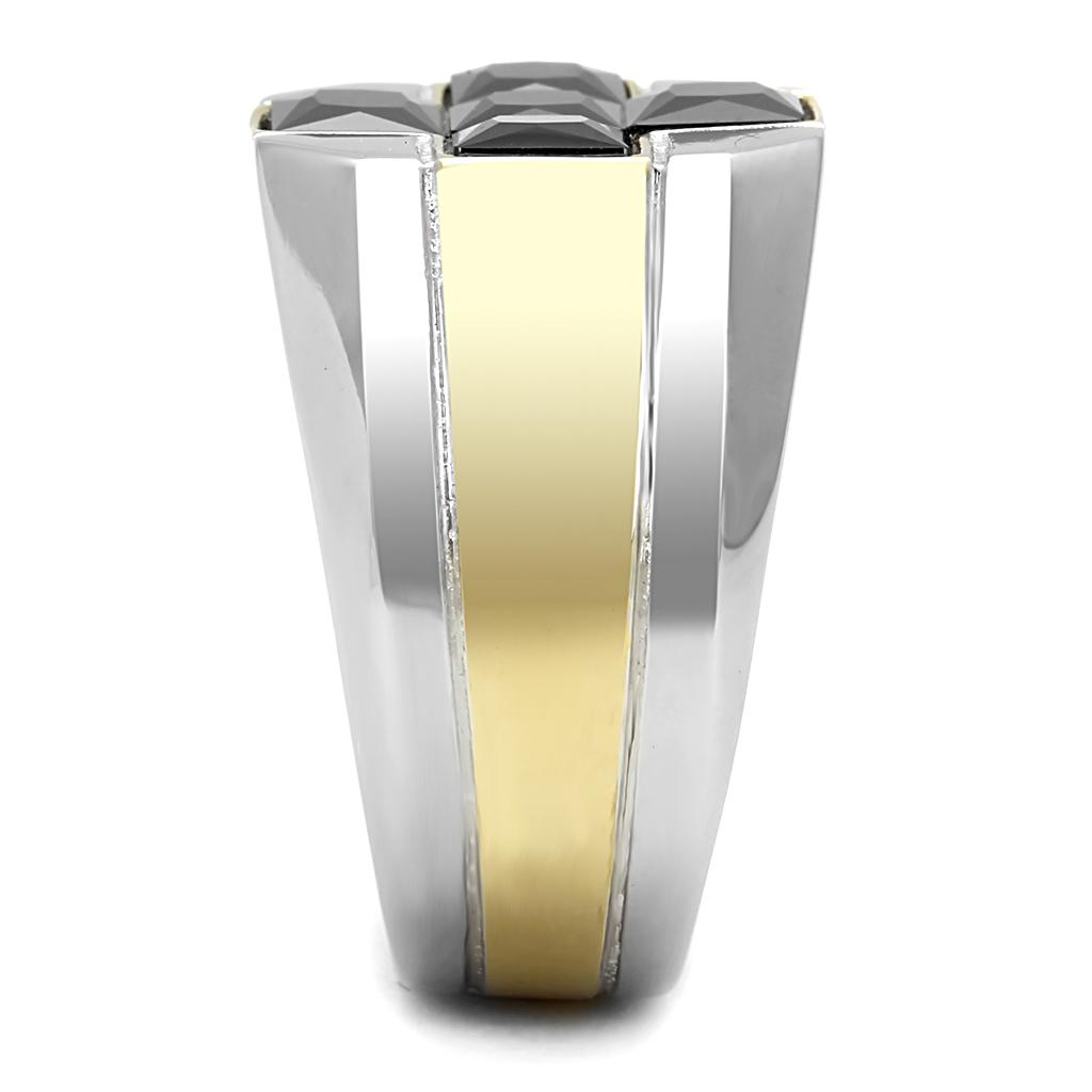 TK3271 - Two-Tone IP Gold (Ion Plating) Stainless Steel Ring with AAA Grade CZ in Black Diamond