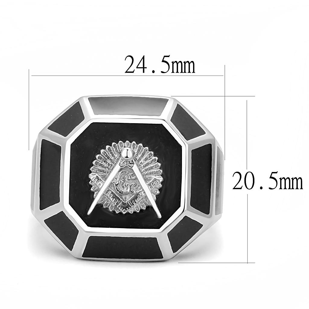 TK3282 - High polished (no plating) Stainless Steel Ring with Epoxy in Jet