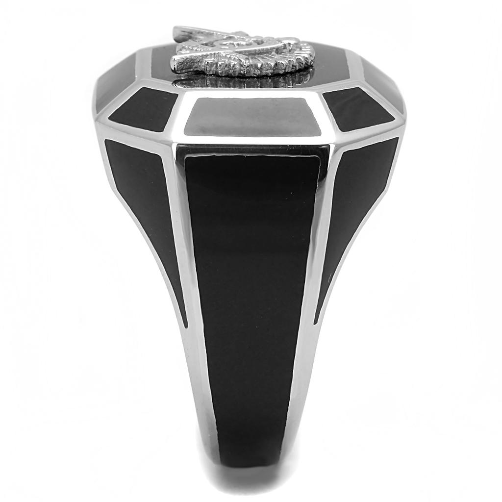 TK3282 - High polished (no plating) Stainless Steel Ring with Epoxy in Jet