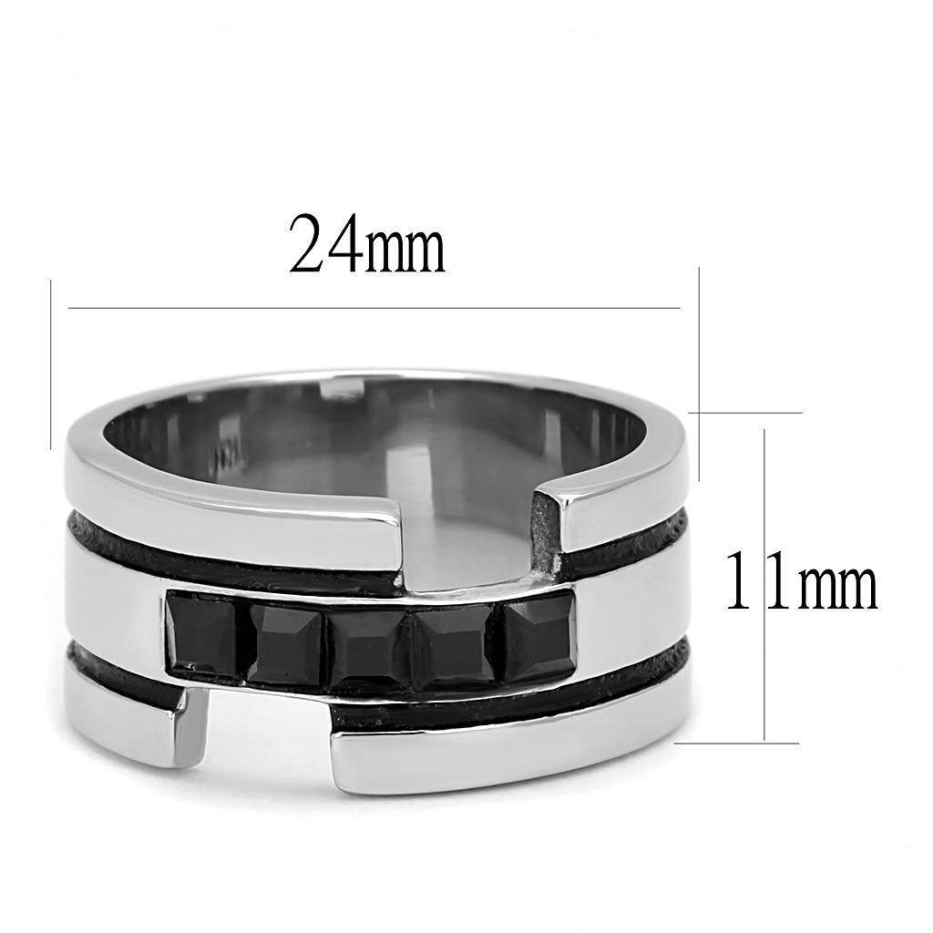 TK3284 - High polished (no plating) Stainless Steel Ring with Top Grade Crystal in Jet