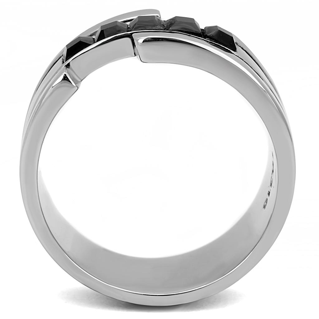 TK3284 - High polished (no plating) Stainless Steel Ring with Top Grade Crystal in Jet