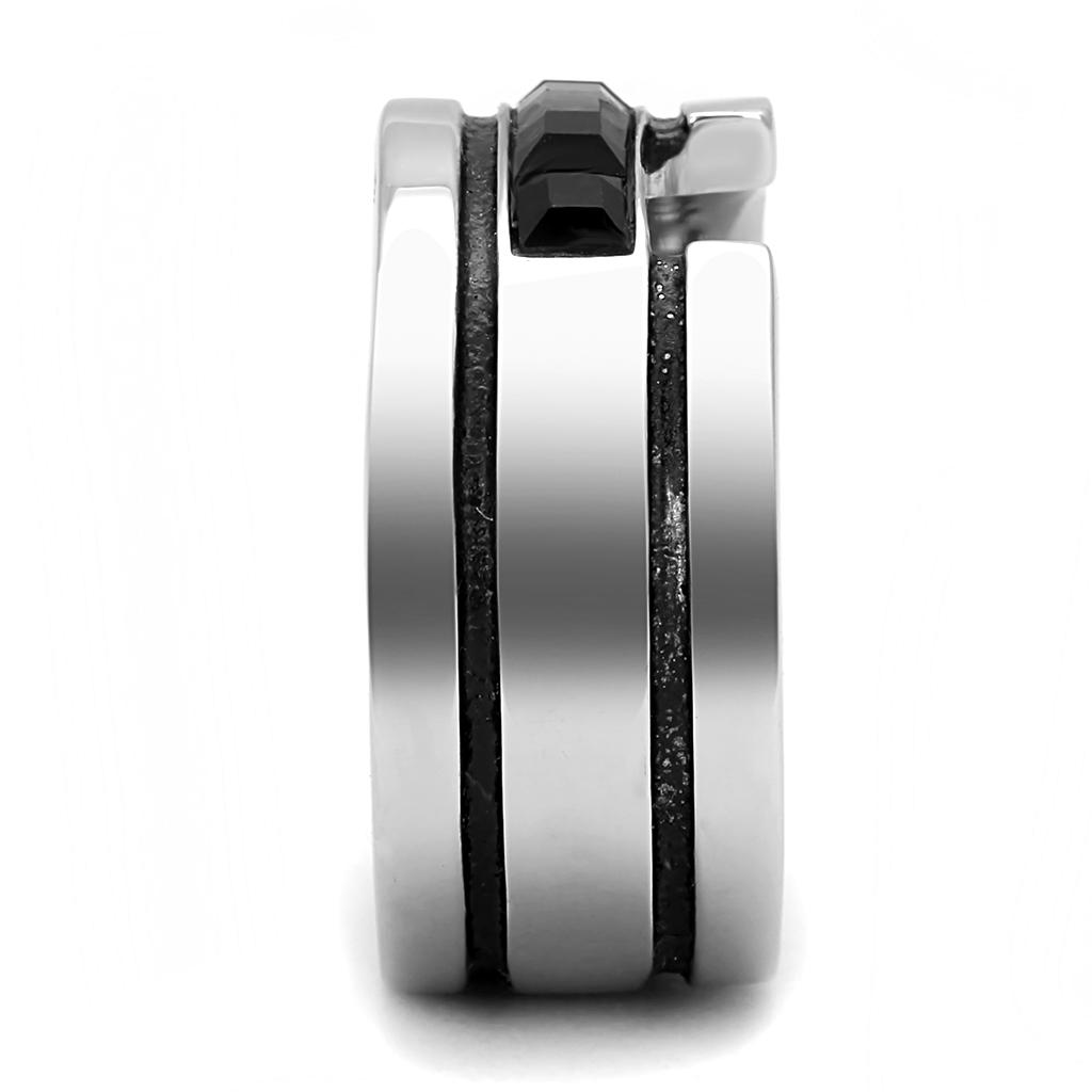 TK3284 - High polished (no plating) Stainless Steel Ring with Top Grade Crystal in Jet