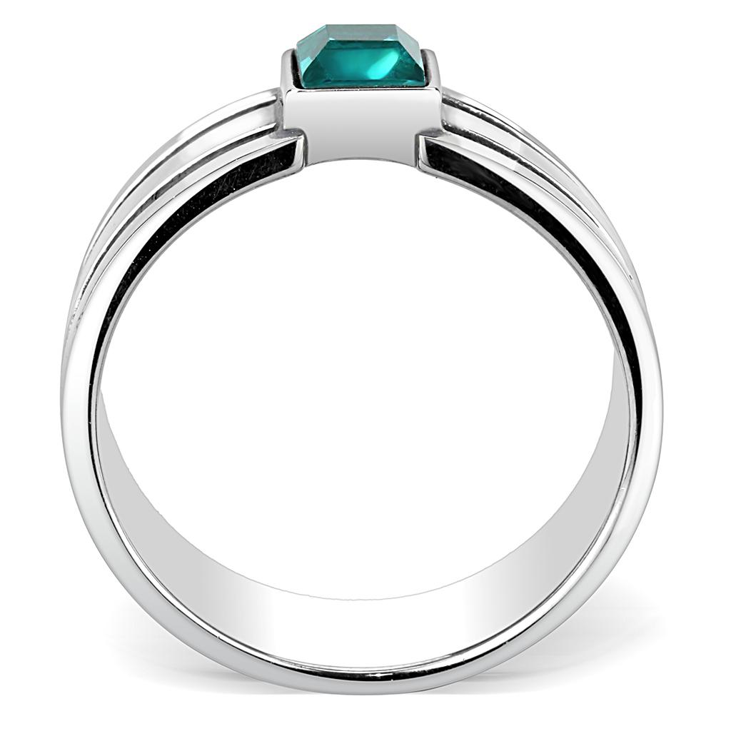 TK3291 - High polished (no plating) Stainless Steel Ring with Top Grade Crystal in Blue Zircon