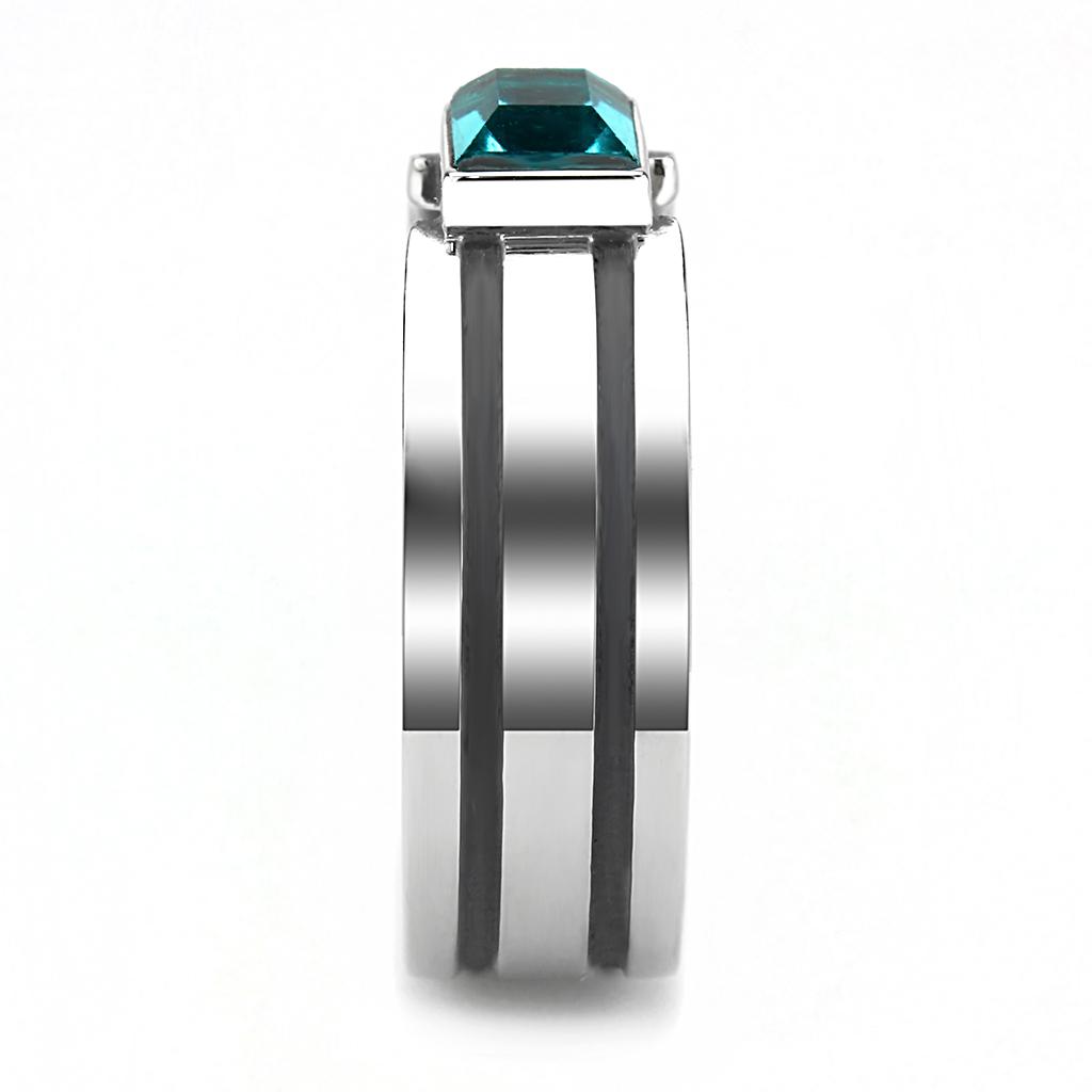 TK3291 - High polished (no plating) Stainless Steel Ring with Top Grade Crystal in Blue Zircon