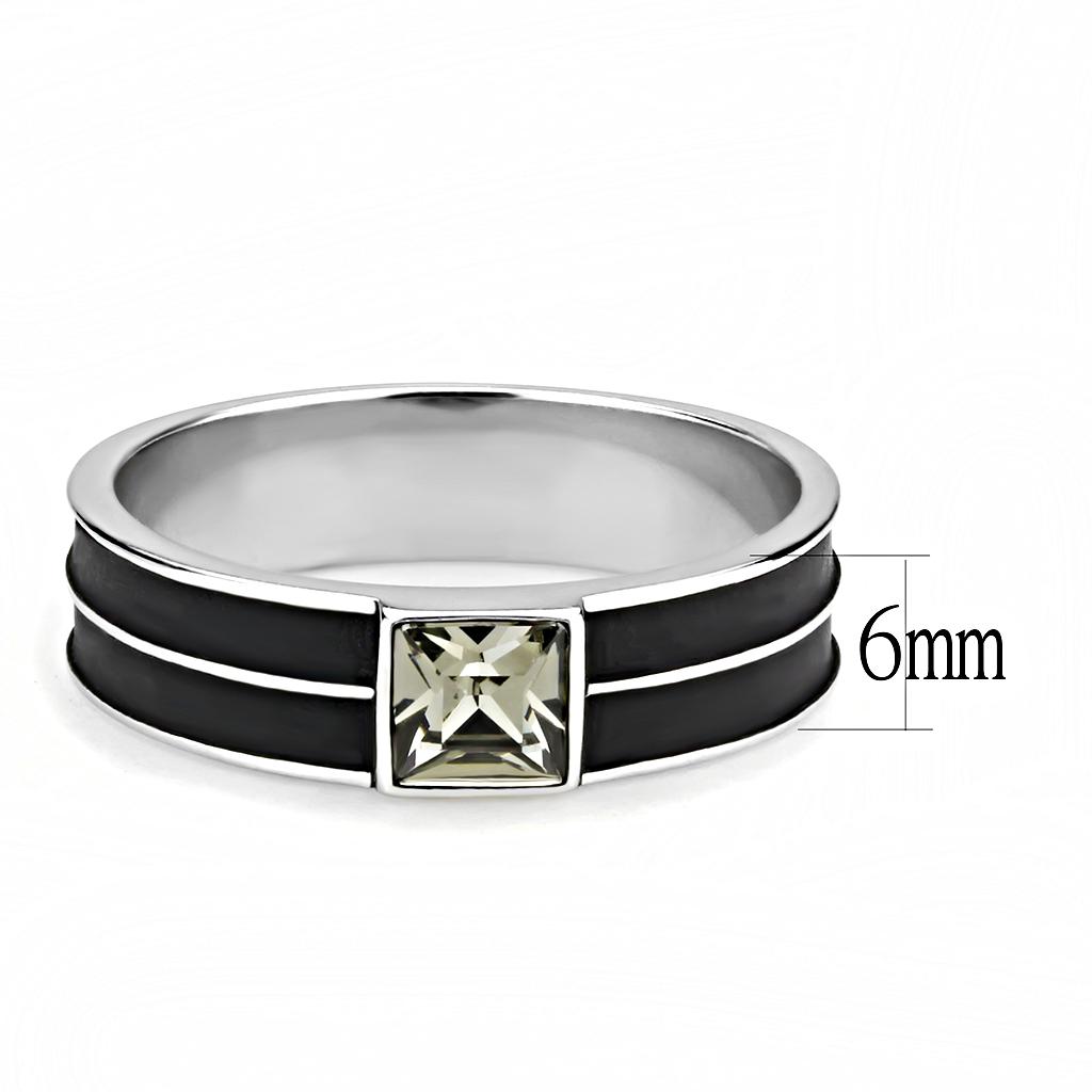 TK3292 - High polished (no plating) Stainless Steel Ring with Top Grade Crystal in Black Diamond