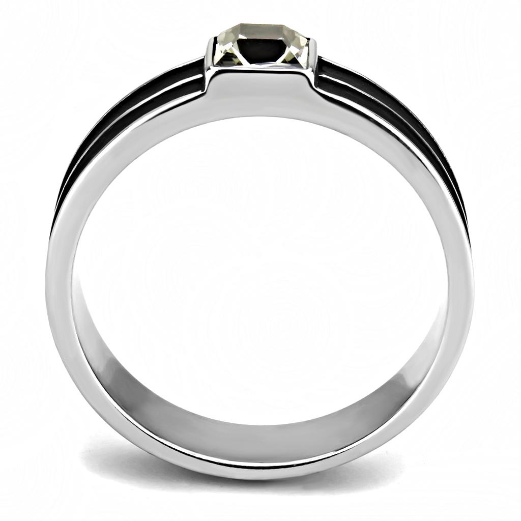 TK3292 - High polished (no plating) Stainless Steel Ring with Top Grade Crystal in Black Diamond