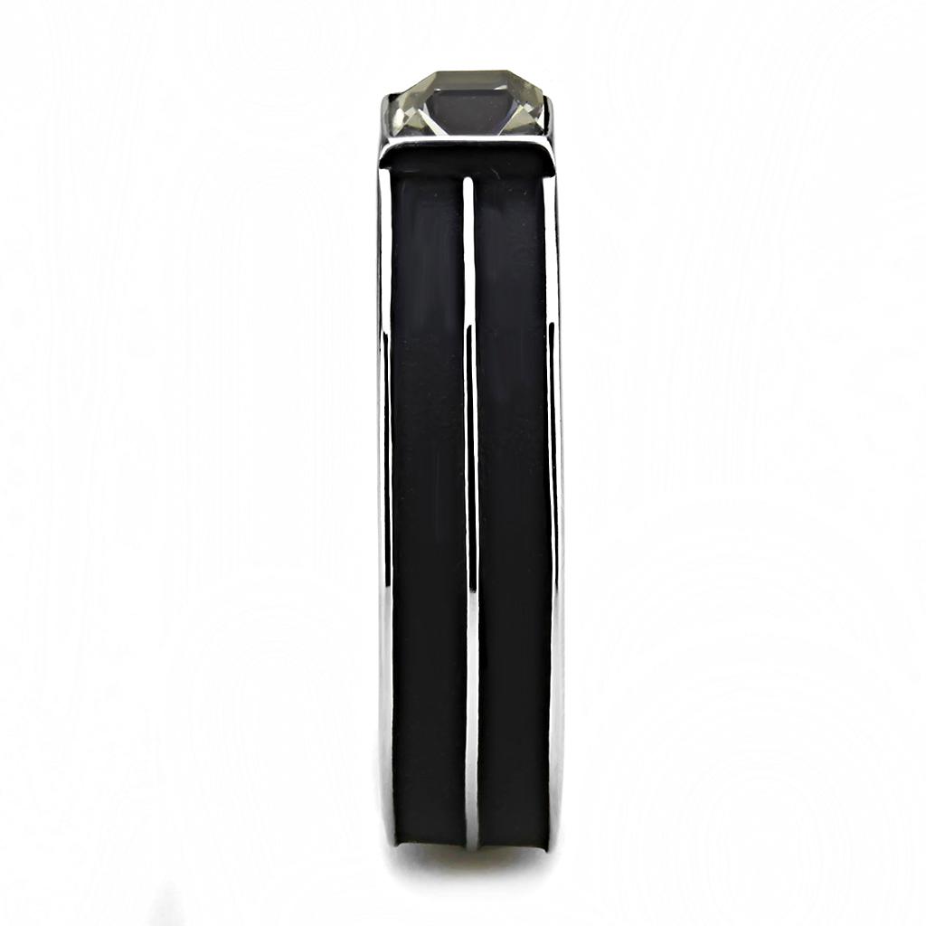 TK3292 - High polished (no plating) Stainless Steel Ring with Top Grade Crystal in Black Diamond