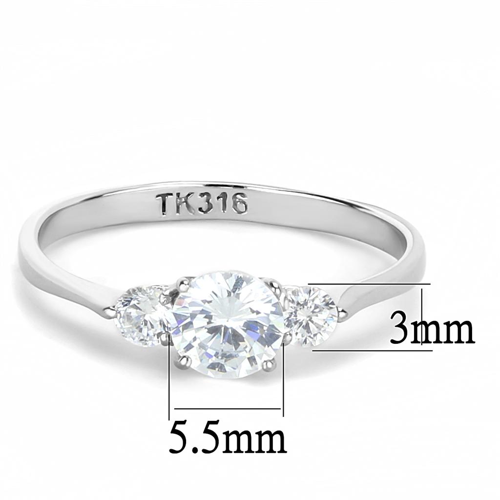 TK3431 - High polished (no plating) Stainless Steel Ring with AAA Grade CZ in Clear