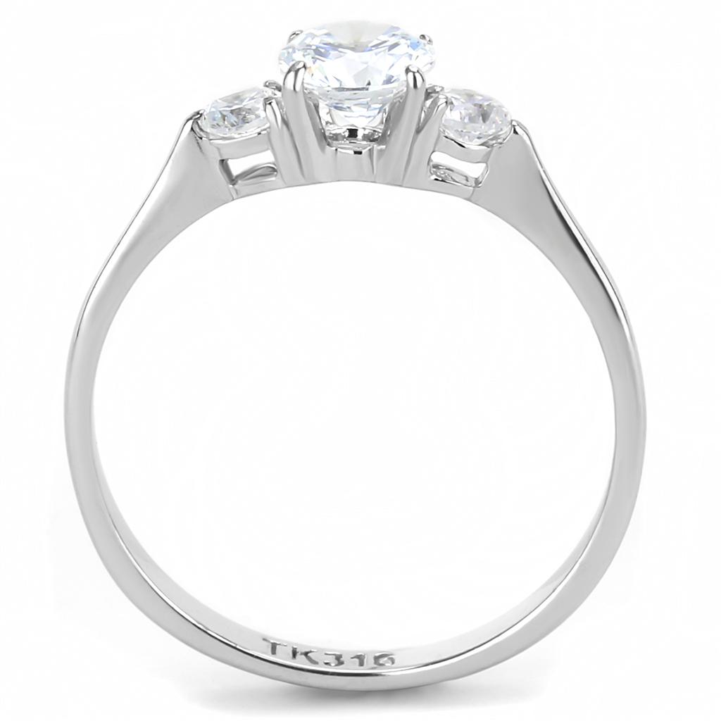 TK3431 - High polished (no plating) Stainless Steel Ring with AAA Grade CZ in Clear