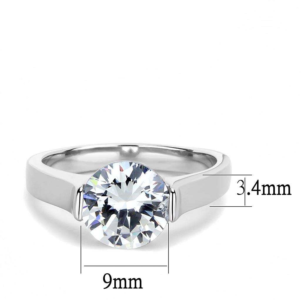 TK3432 - High polished (no plating) Stainless Steel Ring with AAA Grade CZ in Clear