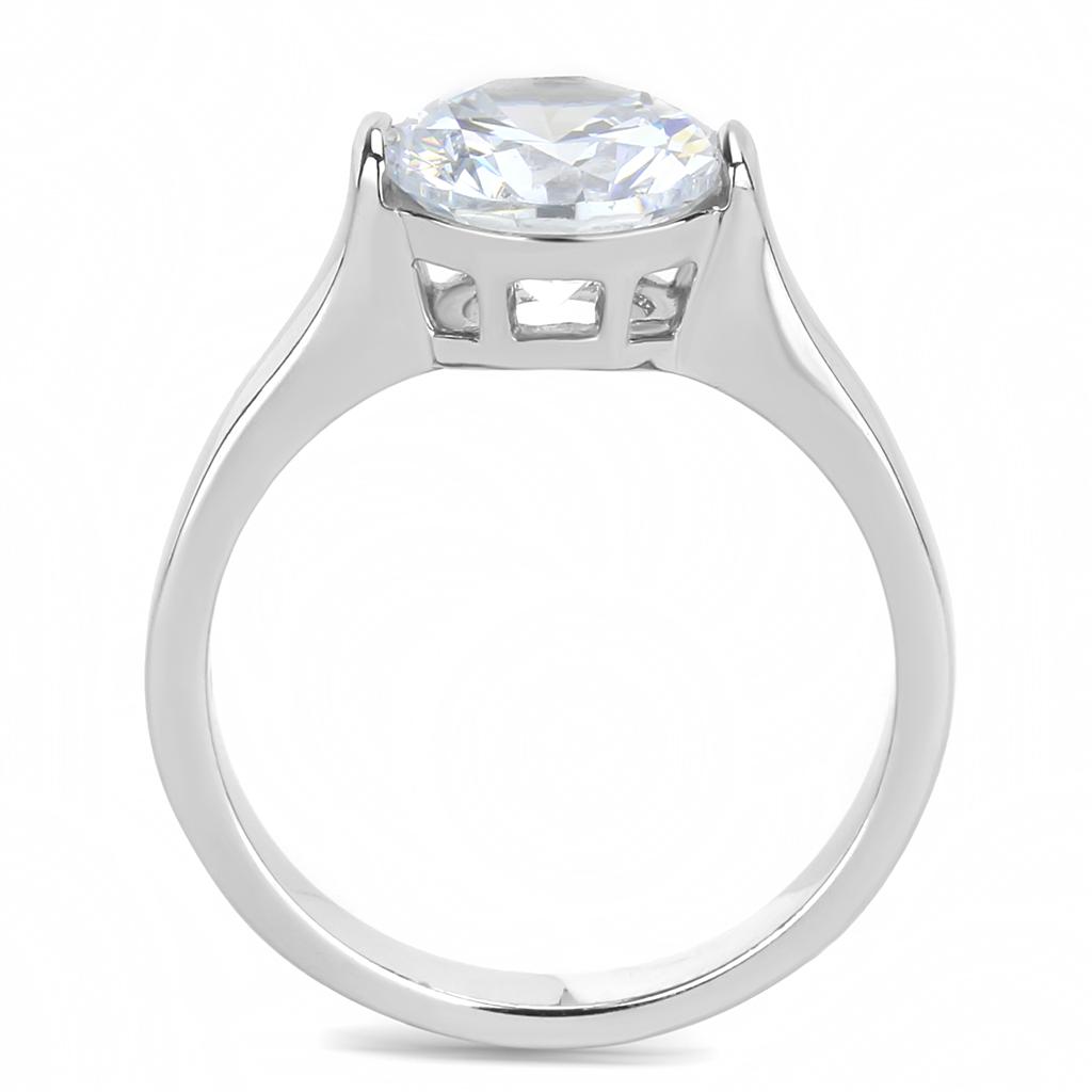 TK3432 - High polished (no plating) Stainless Steel Ring with AAA Grade CZ in Clear