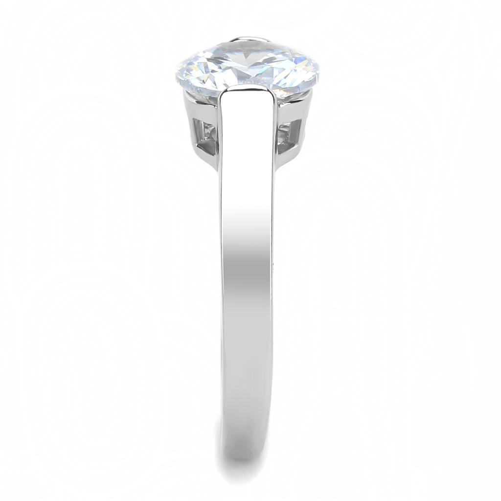 TK3432 - High polished (no plating) Stainless Steel Ring with AAA Grade CZ in Clear