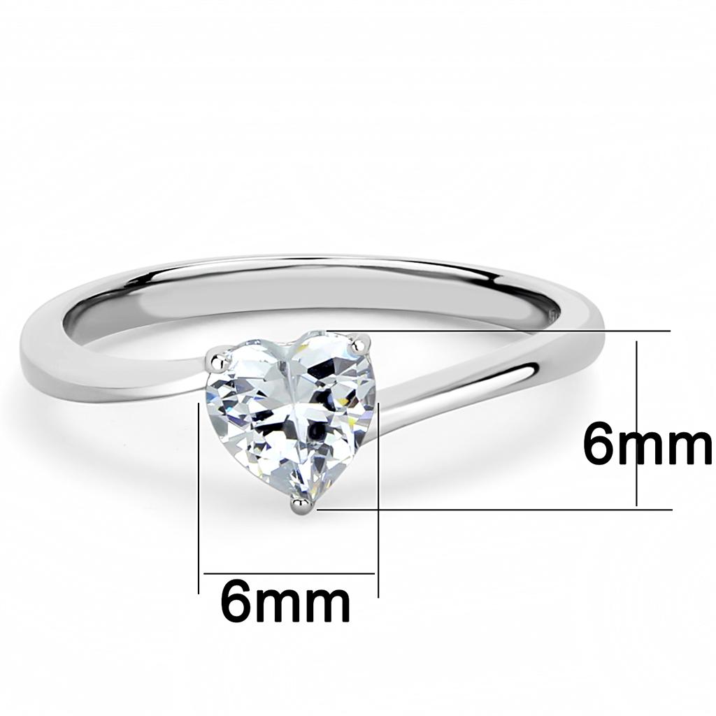 TK3434 - High polished (no plating) Stainless Steel Ring with AAA Grade CZ in Clear