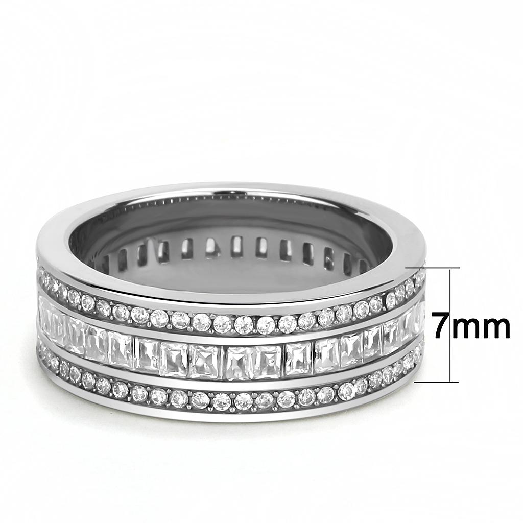 TK3435 - High polished (no plating) Stainless Steel Ring with AAA Grade CZ in Clear