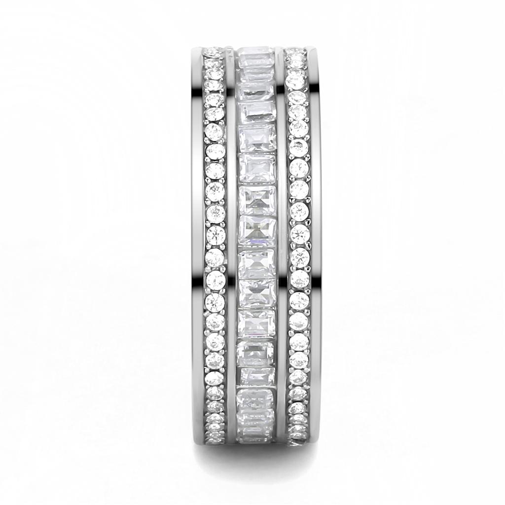 TK3435 - High polished (no plating) Stainless Steel Ring with AAA Grade CZ in Clear