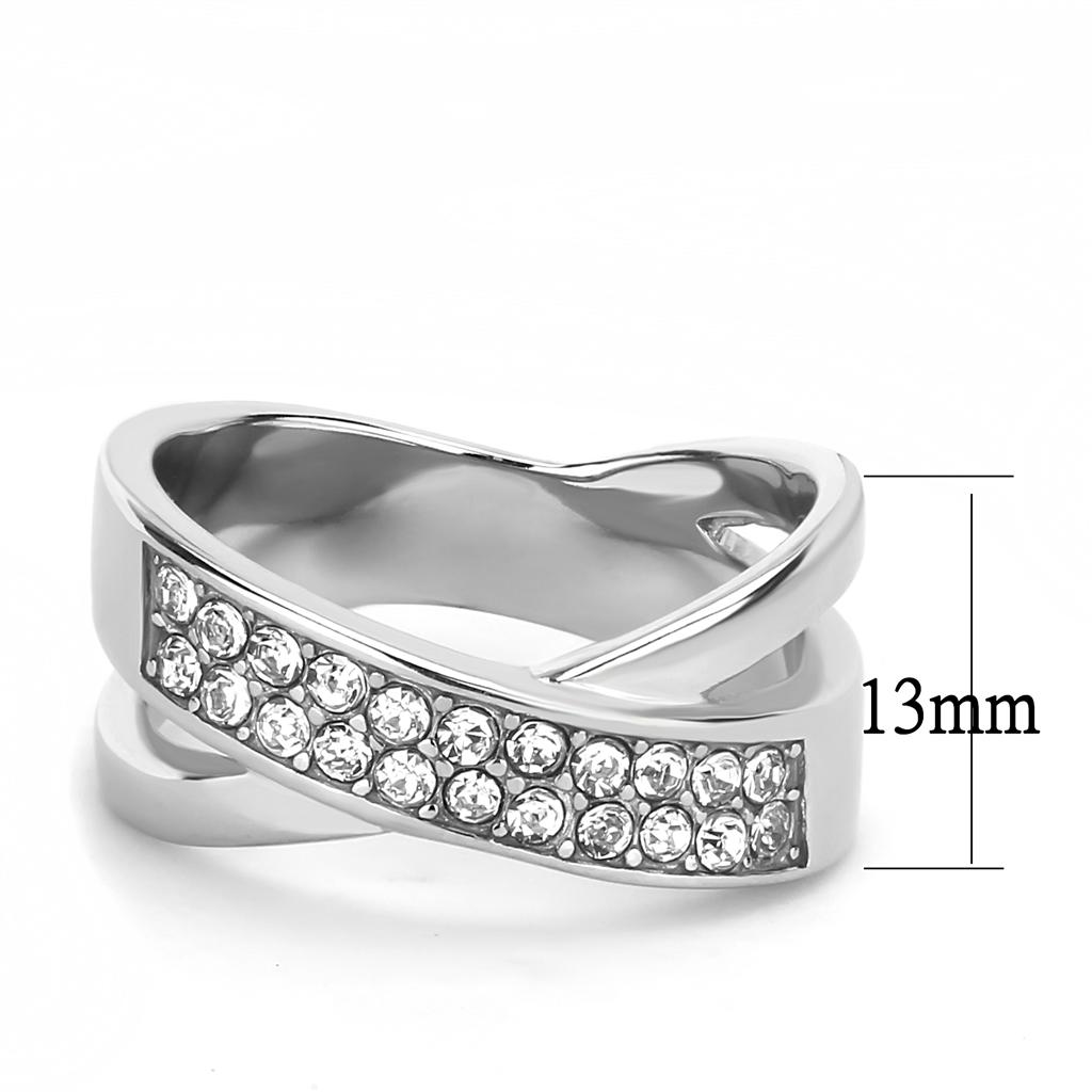 TK3436 - High polished (no plating) Stainless Steel Ring with Top Grade Crystal in Clear